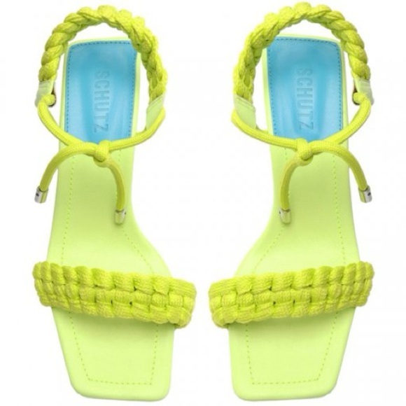NWOB SCHUTZ Blair Leather Braided Square Toe Mid-Heel Sandals Green Fresh Sz 7 - Picture 2 of 11